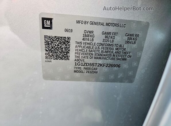 1G1ZD5ST2KF226906 2019 CHEVROLET MALIBU Серебряный 