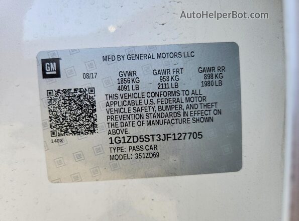 1G1ZD5ST3JF127705 2018 CHEVROLET MALIBU Белый Вид подкапотного пространства