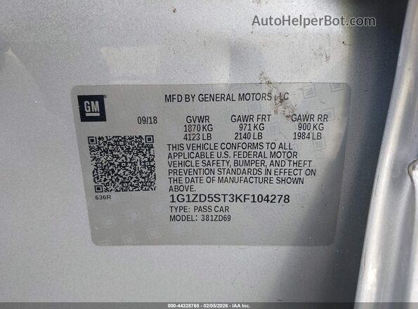 1G1ZD5ST3KF104278 2019 CHEVROLET MALIBU Серебряный Вид подкапотного пространства