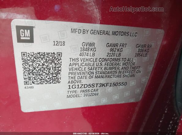 1G1ZD5ST3KF150550 2019 CHEVROLET MALIBU Red 