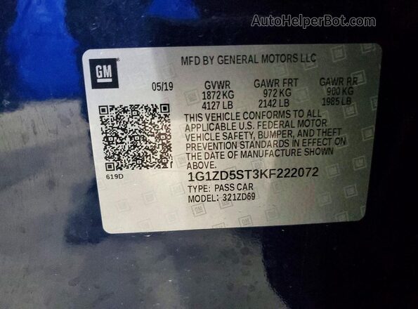 1G1ZD5ST3KF222072 2019 CHEVROLET MALIBU Blue 