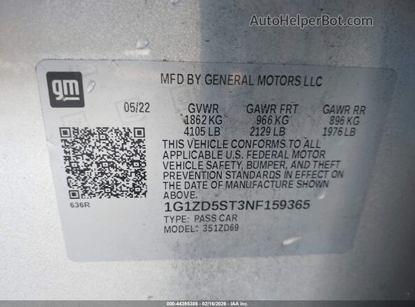 1G1ZD5ST3NF159365 2022 CHEVROLET MALIBU Silver Շարժիչի բաժամունքի տեսք