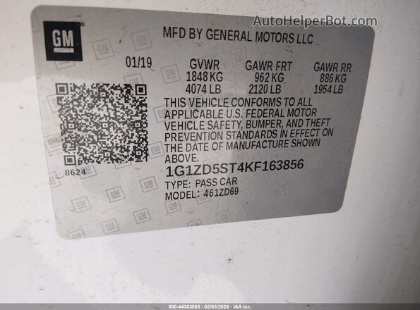 1G1ZD5ST4KF163856 2019 CHEVROLET MALIBU White 