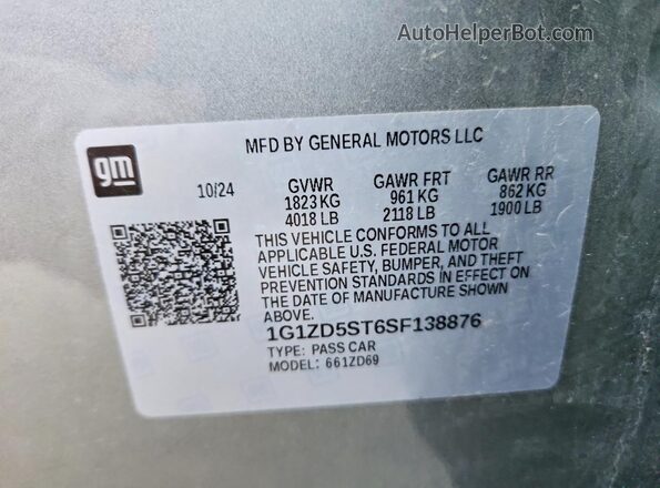1G1ZD5ST6SF138876 2025 CHEVROLET MALIBU Silver Вид наклейки з VIN-кодом