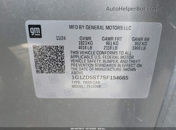 1G1ZD5ST7SF154665 2025 CHEVROLET MALIBU Silver Vista del compartimento del motor