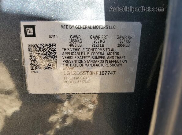 1G1ZD5ST8KF167747 2019 CHEVROLET MALIBU Серый 