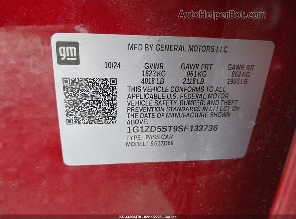 1G1ZD5ST9SF133736 2025 CHEVROLET MALIBU Red Շարժիչի բաժամունքի տեսք
