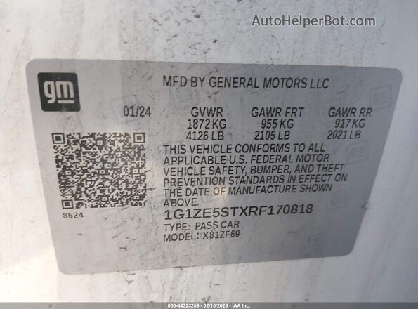 1G1ZE5STXRF170818 2024 CHEVROLET MALIBU White Vista del compartimento del motor