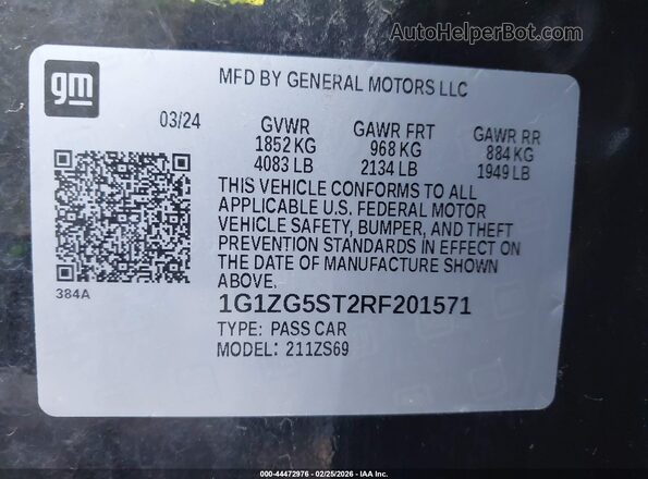 1G1ZG5ST2RF201571 2024 CHEVROLET MALIBU Black Engine compartment view