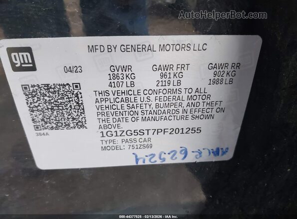 1G1ZG5ST7PF201255 2023 CHEVROLET MALIBU Black 