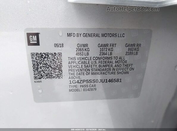 1G4ZP5SS0JU146581 2018 BUICK LACROSSE Silver Вид підкапотного простору