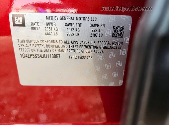 1G4ZP5SS4JU110067 2018 BUICK LACROSSE Red Engine compartment view
