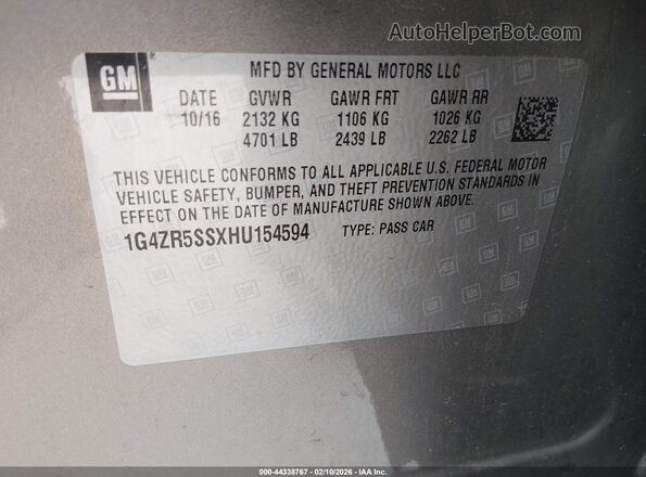 1G4ZR5SSXHU154594 2017 BUICK LACROSSE Tan Vista del compartimento del motor
