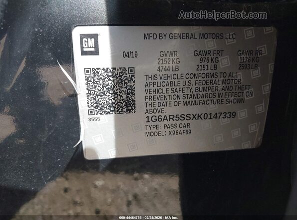1G6AR5SSXK0147339 2019 CADILLAC CTS Черный Вид подкапотного пространства