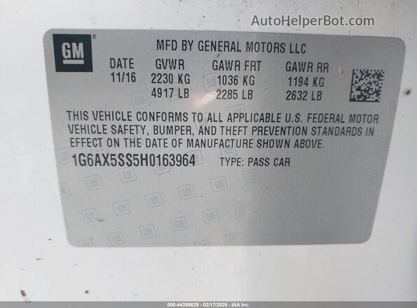 1G6AX5SS5H0163964 2017 CADILLAC CTS White 
