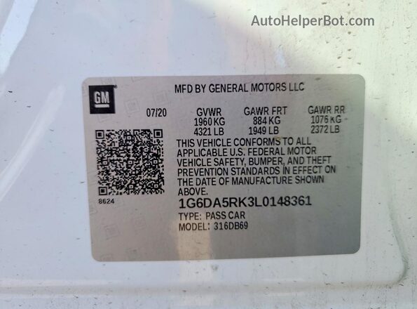 1G6DA5RK3L0148361 2020 CADILLAC CT4 White 