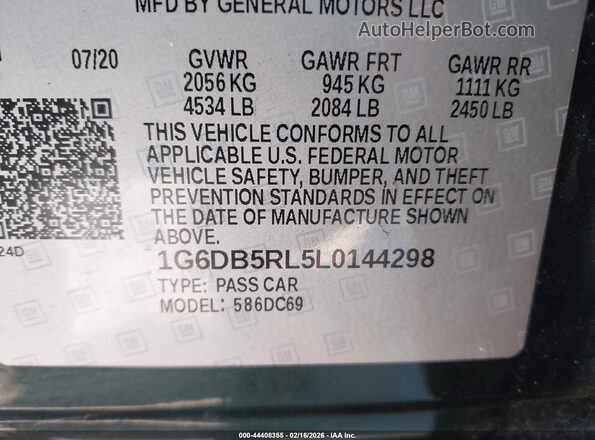 1G6DB5RL5L0144298 2020 CADILLAC CT4 Green ძრავის განყოფილების ხედი