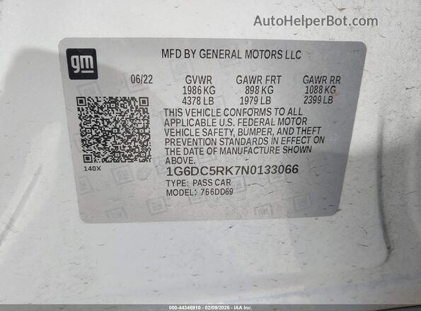 1G6DC5RK7N0133066 2022 CADILLAC CT4 White Շարժիչի բաժամունքի տեսք