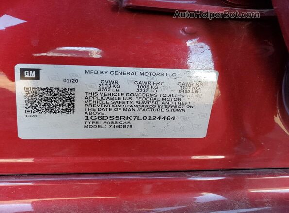 1G6DS5RK7L0124464 2020 CADILLAC CT5 Red 