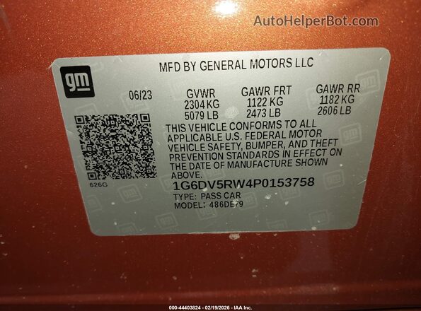 1G6DV5RW4P0153758 2023 CADILLAC CT5 Orange Vista del compartimento del motor
