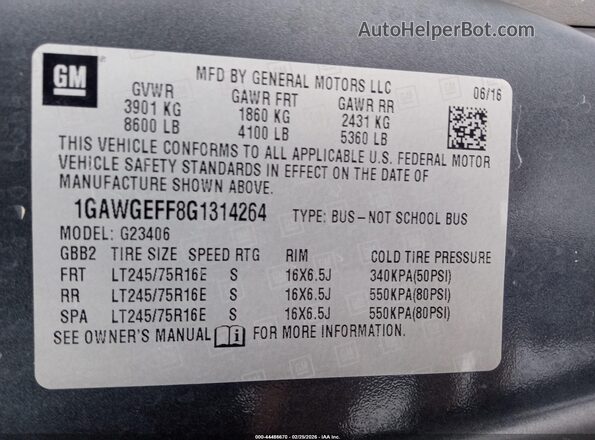 1GAWGEFF8G1314264 2016 CHEVROLET EXPRESS Серый Вид наклейки с VIN-кодом