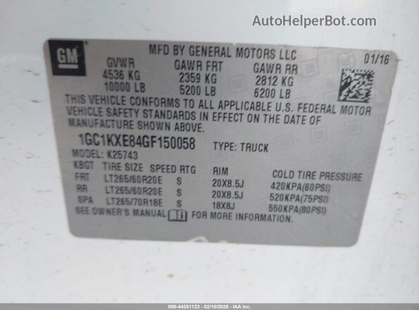 1GC1KXE84GF150058 2016 CHEVROLET SILVERADO White Engine compartment view