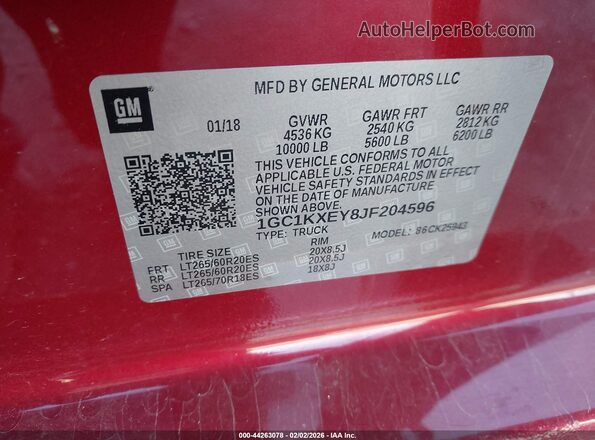 1GC1KXEY8JF204596 2018 CHEVROLET SILVERADO Red Engine compartment view