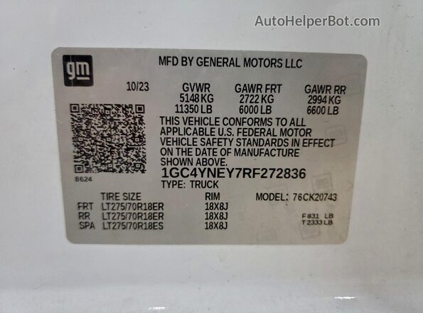 1GC4YNEY7RF272836 2024 CHEVROLET SILVERADO White Շարժիչի բաժամունքի տեսք