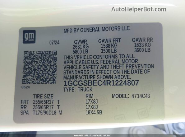 1GCGSBEC4R1224807 2024 CHEVROLET COLORADO Белый Вид подкапотного пространства