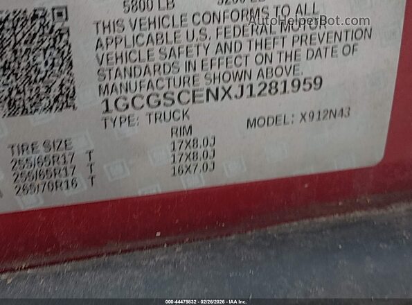 1GCGSCENXJ1281959 2018 CHEVROLET COLORADO Бордовый Вид подкапотного пространства