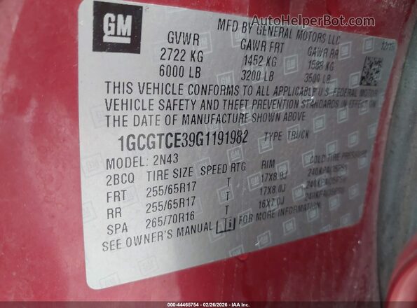 1GCGTCE39G1191982 2016 CHEVROLET COLORADO Red Շարժիչի բաժամունքի տեսք