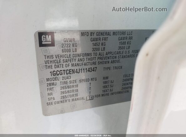 1GCGTCEN4J1114347 2018 CHEVROLET COLORADO White Widok komory silnika