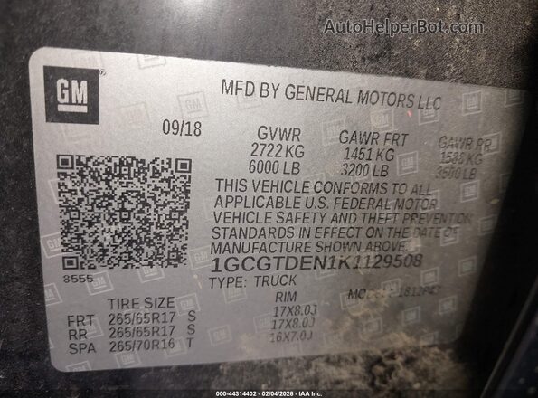 1GCGTDEN1K1129508 2019 CHEVROLET COLORADO Черный Вид подкапотного пространства
