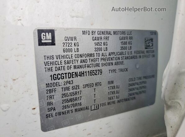 1GCGTDEN4H1165279 2017 CHEVROLET COLORADO White Vista del compartimento del motor