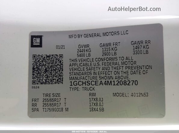 1GCHSCEA4M1208270 2021 CHEVROLET COLORADO White Vista del compartimento del motor