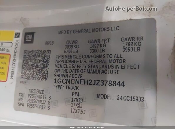 1GCNCNEH2JZ378844 2018 CHEVROLET SILVERADO White Вид підкапотного простору