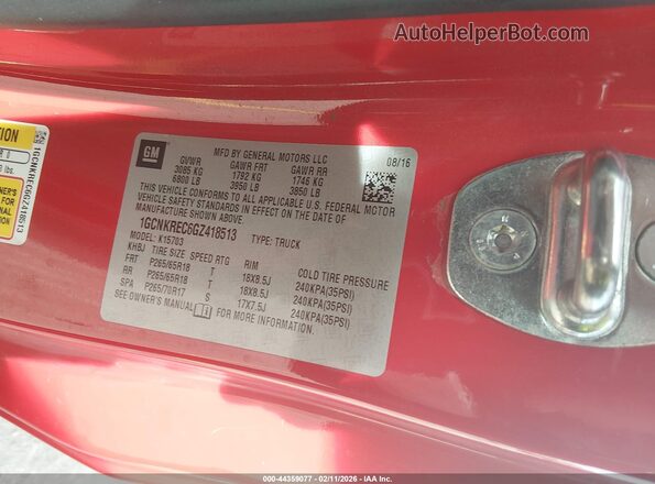1GCNKREC6GZ418513 2016 CHEVROLET SILVERADO Red Engine compartment view
