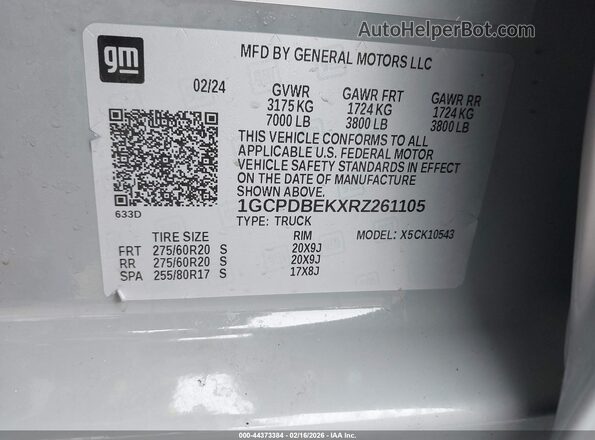 1GCPDBEKXRZ261105 2024 CHEVROLET SILVERADO Gray Widok komory silnika