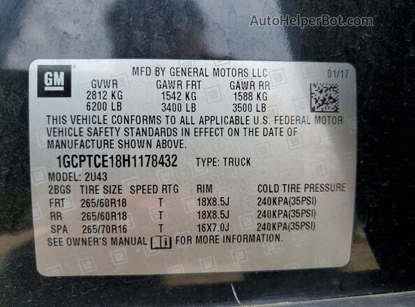 1GCPTCE18H1178432 2017 CHEVROLET COLORADO Black Vista del compartimento del motor