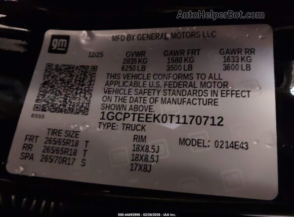 1GCPTEEK0T1170712 2026 CHEVROLET COLORADO Black Շարժիչի բաժամունքի տեսք