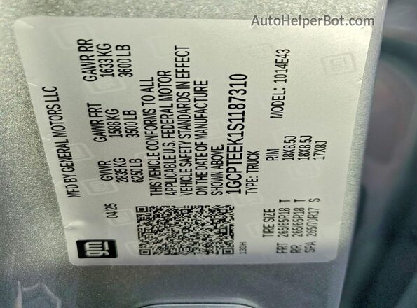 1GCPTEEK1S1187310 2025 CHEVROLET COLORADO Gray VIN sticker view