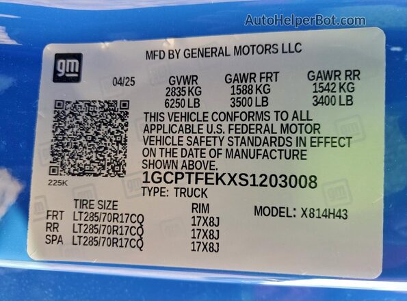 1GCPTFEKXS1203008 2025 CHEVROLET COLORADO Blue Շարժիչի բաժամունքի տեսք