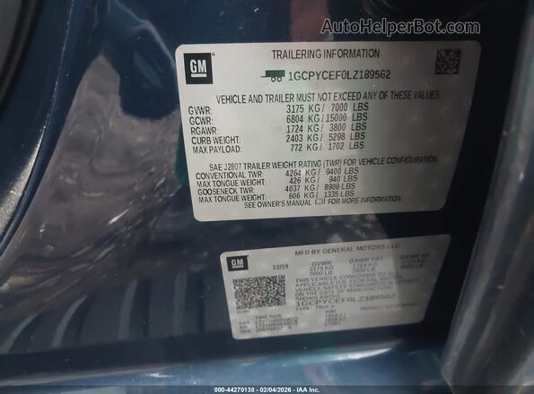 1GCPYCEF0LZ189562 2020 CHEVROLET SILVERADO Blue Engine compartment view