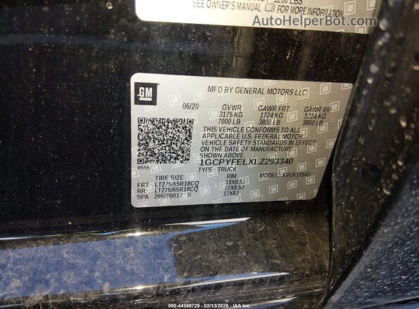 1GCPYFELXLZ293340 2020 CHEVROLET SILVERADO Black 