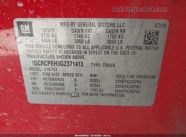 1GCRCPEH9GZ371413 2016 CHEVROLET SILVERADO Red Engine compartment view