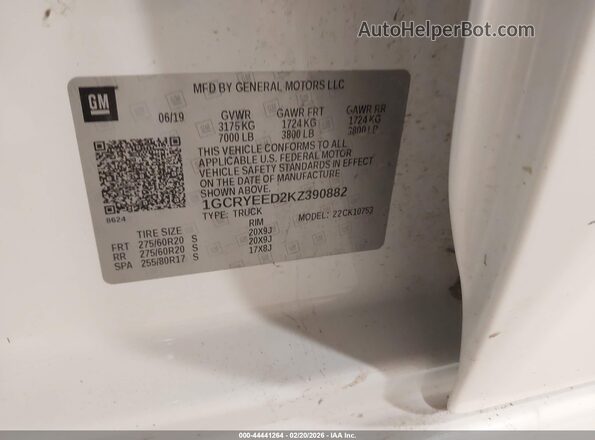 1GCRYEED2KZ390882 2019 CHEVROLET SILVERADO White Widok komory silnika