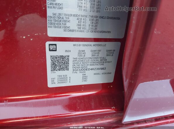1GCUDDED4RZ350863 2024 CHEVROLET SILVERADO Red ძრავის განყოფილების ხედი