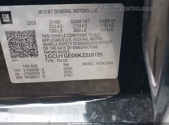 1GCUYGED0KZ210725 2019 CHEVROLET SILVERADO Black ძრავის განყოფილების ხედი