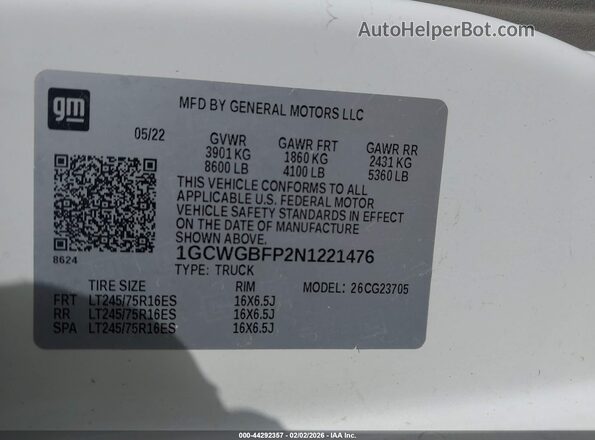 1GCWGBFP2N1221476 2022 CHEVROLET EXPRESS White Engine compartment view