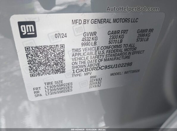 1GKB0RDC9SU102298 2025 GMC HUMMER EV SUV Gray Engine compartment view